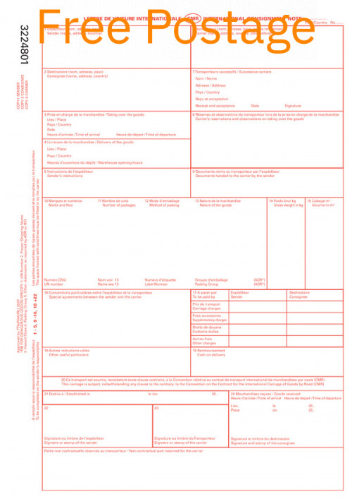 CMR Consignment note pad carriage of goods abroad