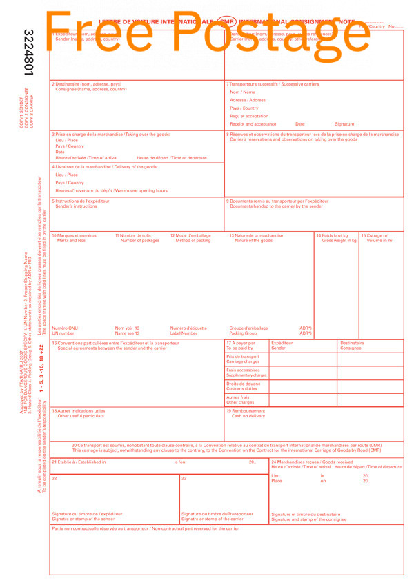 CMR Consignment notes pad carriage of goods abroad